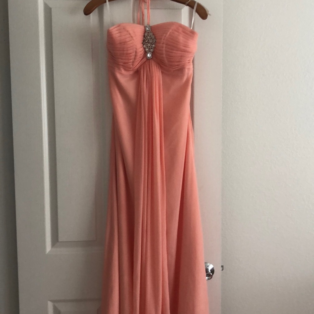 Coral color long party dress